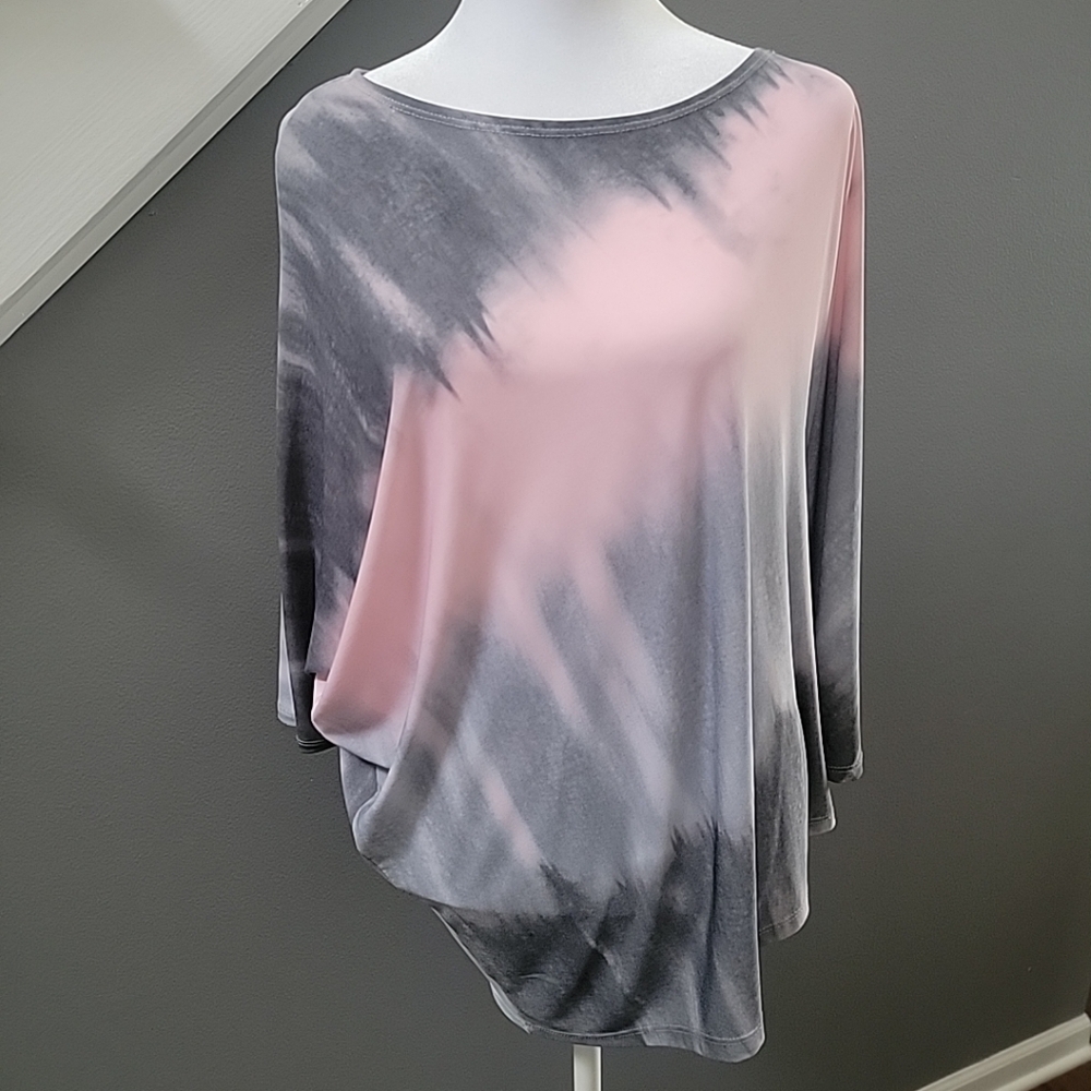 Clara Sun Woo Ombre Tie Dye Asymmetrical Top Womens XSmall Gray & Pink Casual